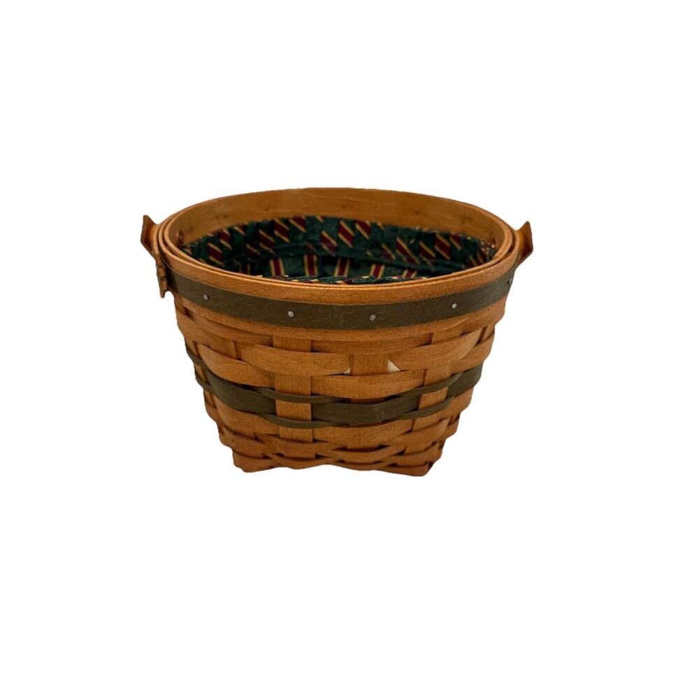 1994 Longaberger Christmas Collection Jingle Bell Green Trim Basket Plaid Liner